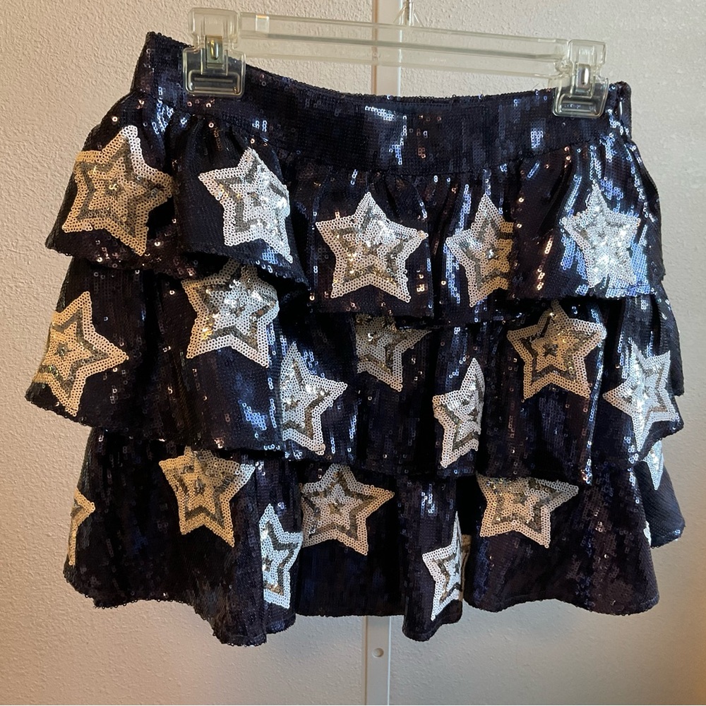 Queen of Sequin Navy Stars Mini Skirt Sequin Medium